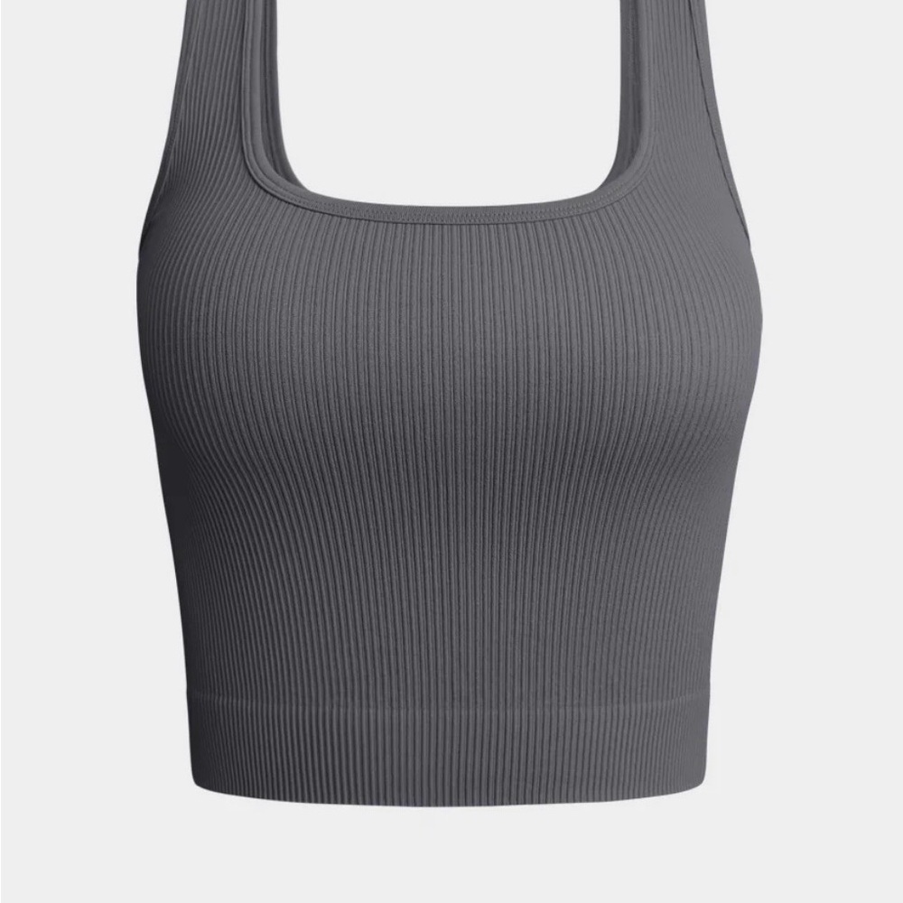 OQQ Gray Ribbed Crop Top New
